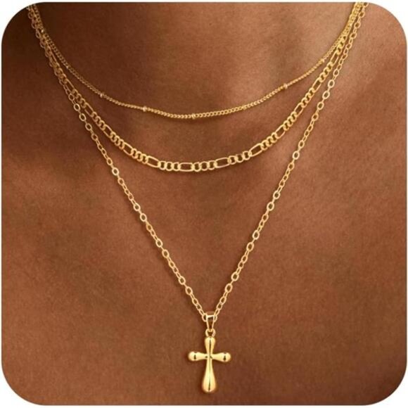 ✨ Layered Gold Necklace Set for Women – 14K Gold Plated, Multi-Layer Chains - Picture 1 of 4
